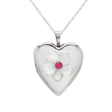 Sterling Silver Mother-Of-Pearl Flower Heart Locket Pendant, 18