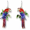 Clearly Charming Greenwing Macaw Sterling Silver and Enamel Earrings