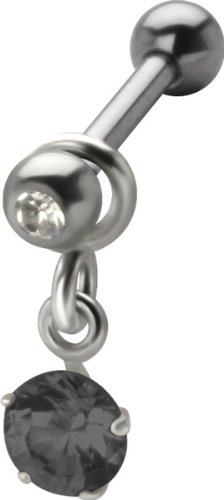 Elegant Jet Black CZ Dangle - 925 Sterling Silver Cartilage Piercing Earrings for Helix or Tragus
