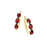 14k Gold & Garnet 3 Oval Stone Hoop Earrings