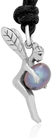 Ziovani Guardian Angel Love Symbol w/ Black Pearl Bead Stainless Steel Pendant Necklace
