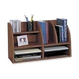 Safco Products Company Products - Desktop Organizer, 8-Compartment, 26x9-3/4x15-1/2, Medium OK - Sold as 1 EA - Eight-compartment radius front desktop organizer offers 5/8 compressed wood cabinetry with laminate finish. Top shelf features two horizontal and two vertical compartments. Two adjustable shelves form four letter-size compartments. Shelves support up to 15 lb. and have black plastic molding that doubles as a labeling system.