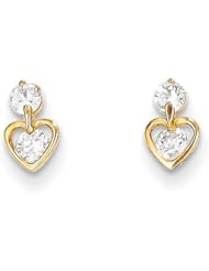 MadiK® 14k Yellow Gold Polished CZ with Dangle Heart Post Earrings