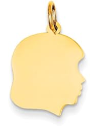 14k Yellow Gold .027 Gauge Facing Right Engraveable Girl Head Charm Pendant