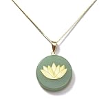 Gold Plated Sterling Silver Green Chinese Jade Lotus Disc Pendant