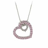 Sterling Silver Genuine Diamond Accent and Pink cz Heart Within a Heart Pendant