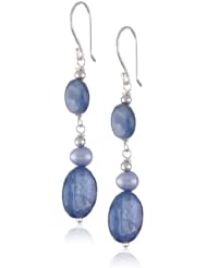 Kyanite Ovals with Blue Denim Freshwater Cultured Pearl Accents Drop Earrings