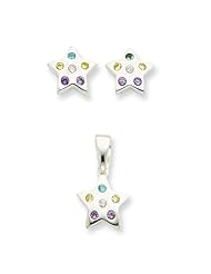Sterling Silver Multi-colored Cz Star Earring & Pendant Set, Best Quality Free Gift Box Satisfaction Guaranteed