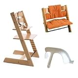 Stokke Tripp Trapp High Chair, Cushion, and Baby Rail - Natural with Orange Corduroy Cushion