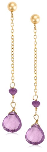 14k Yellow Gold Amethyst Briolette Drop Earrings