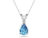 9X7mm Pear Blue Topaz and Diamond Stud Pendant in 14K White Gold