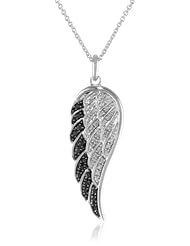 Sterling Silver Black and White Diamond Angel Wing Pendant Necklace (1/5 cttw, I-J Color, I2-I3 Clarity), 18"