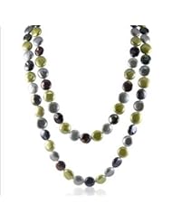 48" 14KY 12-13MM Dyed green, black, and grey coin freshwater cultured pearl necklace.
