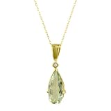 10k Yellow Gold Green Quartz and Diamond Pendant, 18