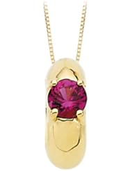 14K Yellow Gold Childrens Imitation Ruby Ring Pendant with Chain