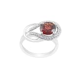 10k White or Yellow Gold Round Garnet and Diamond Ring (.03 cttw, I Color, I2 Clarity)