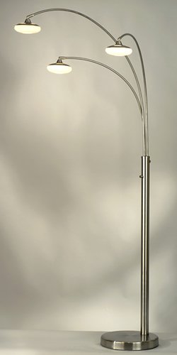 Nova 4242 Glass 3-Light Arc Lamp, Brushed Nickel with Glass Shade