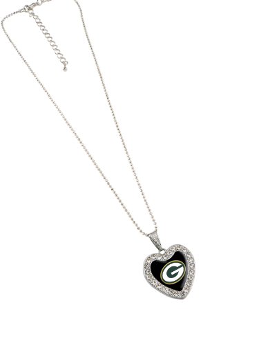 NFL Green Bay Packers Reversible Crystal Heart Pendant with 16