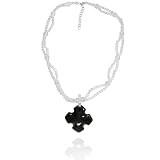 Black Onyx Cross Pendant with Crystal Bead Necklace, 18+2