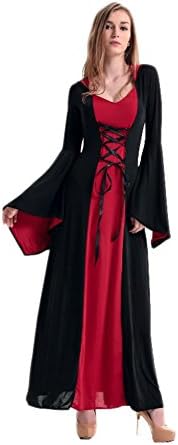 KASHOW Women's Long Sleeve Fancy Dress Adult Halloween Female Witch Costumes (Red)