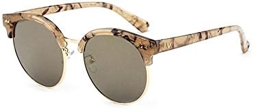 V brand round frame sunglasses half frame sunglasses tide models round men and women (Golden)