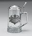 Glass Beer Stein with Engravable Pewter Bavarian Badge & Lid - 0.4 Liter