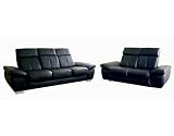 2pcs Contemporary Design Black Leather Recliner Sofa Set