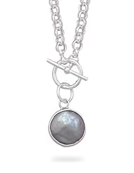 16 Inch Rolo Toggle Necklace with Gray Cultured Freshwater Coin Pearl Drop