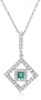14k White Gold Diamond and Emerald Pendant, 18"