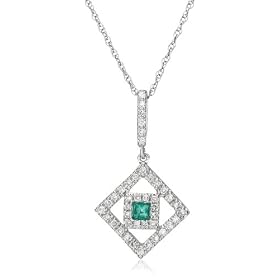 Buy 14k White Gold Diamond and Emerald Pendant, 18 by Amazon.com Collection