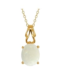 1.60 Ct 9x7mm Oval/cabouchon White Opal 14K Yellow Gold Pendant with 18" Chain