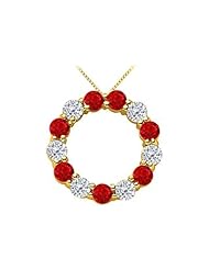 14K Yellow Gold Natural Ruby and Diamond Circle of Life Eternity Pendant in 2 Carat TGW