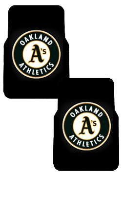 A Set of 2 MLB Major League Baseball Licensed Universal-Fit Molded Front Rubber Floor Mats - Oakland Athletics