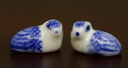 Miniature Pair of Blue and White Porcelain Birds
