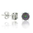 Sterling Silver .925 Simulated Mystic Topaz Stone Prong 6mm Stud Earrings