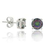 Sterling Silver .925 Simulated Mystic Topaz Stone Prong 6mm Stud Earrings