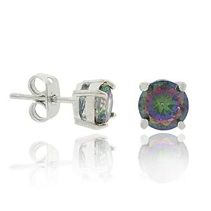 Sterling Silver .925 Simulated Mystic Topaz Stone Prong 6mm Stud Earrings