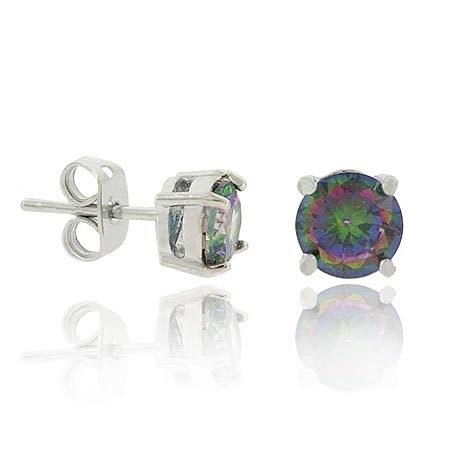 Sterling Silver .925 Simulated Mystic Topaz Stone Prong 6mm Stud Earrings