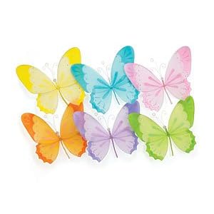Set Of 6 Large Decorative Hanging Nylon Butterflies With Glitter And Gem Accents For Home...