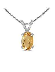 14k White Gold Oval Citrine Pendant with 18" Chain