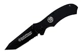 Smith & Wesson Black Extreme Ops Folding Knife - Titanium 440 Steel Tanto Combo Blade