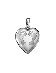 14k White Gold "Baby Footprints" Sweetheart Locket 3/4 inch x 3/4 inch in Solid 14K White Gold