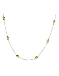 Sterling Silver with 10 Peridot Oval Cabochon Necklace, 18"