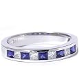 .50CT Princes Square Cut Diamond & Blue Sapphire 14k White Gold Wedding Anniversary Channel Set Bridal Ring Band Color (H) Clarity (I1) Size 6 Resizable