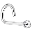 Solid 14KT White Gold 2mm Genuine Diamond Left Nostril Screw - 18 Gauge