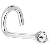 Solid 14KT White Gold 2mm Genuine Diamond Left Nostril Screw - 18 Gauge