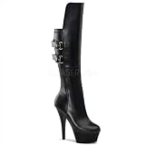 6 inch Platform Knee Boot W/Cuffed-Down Front Shaft Black Str Faux Leather/Black