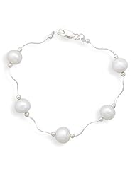 Sterling Silver 8 Inch Wave Design Bracelet with Cultured Freshwater Pearls