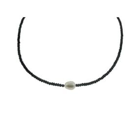 14k Yellow Gold Roundel Black Spinel and Baroque White Freshwater Pearl... by Amazon.com Collection