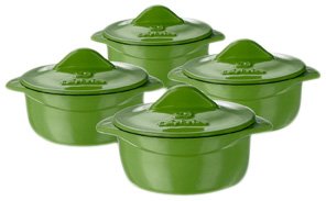 "Calphalon Enamel Cast Iron Mini Soup Pots, Chive Green" "Calphalon Enamel Cast Iron Mini Soup Pots, Chive Green"